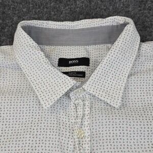 Hugo Boss Slim Fit Button-Up Shirt XL White Micro Print Made in‎ Turkey